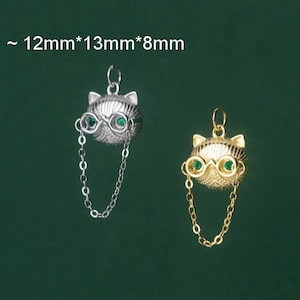 925 Sterling Silver Cat Charm 13mm Kitty Pendant 18K Gold Hip Hop Cat Pendant