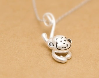 Sterling Silver Monkey Pendant Tiny Monkey Necklace
