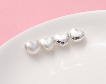 Sterling Silver Heart Bead 7mm 925 Silver Puffy Heart Spacer Love Heart Bead Charm