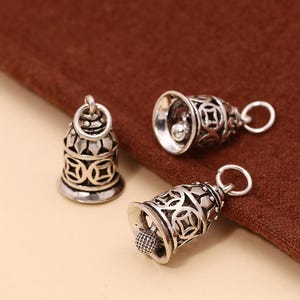 925 Sterling Silver Bell Charm Peace Bell Charm Antique Silver Bell Penant Lucky Bell