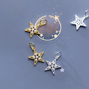 Sterling Silver Star Charm Shining Gold Star Charm Zircon Star Pendant Star Pendant Earring Charm