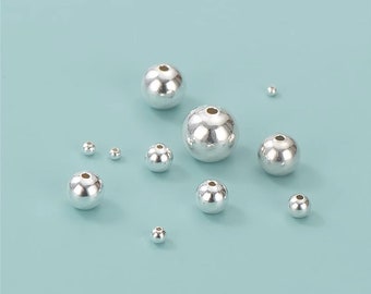 925 Sterling Silver Beads 2-12mm Silver Ball Beads Loose Bead Spacer Jewelry Making