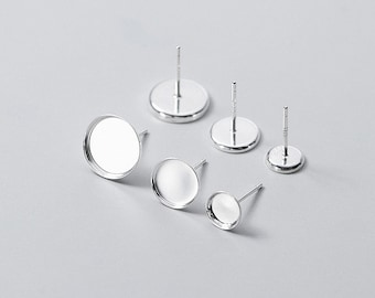 Sterling ilver Earring Stud 925 Silver Earring Blank 6mm/8mm/10mm Earring bezel Settling Earring Making