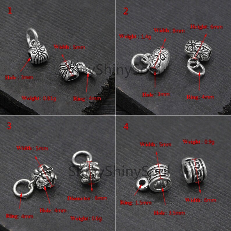 Sterling Silver Bead With Loop Dangle Bead Charm Holder Bulk Etsy