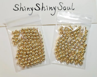 300pcs Gold Filled Bead Round Bead Gold Filled Ball Beads Solid Brass Loose Bead