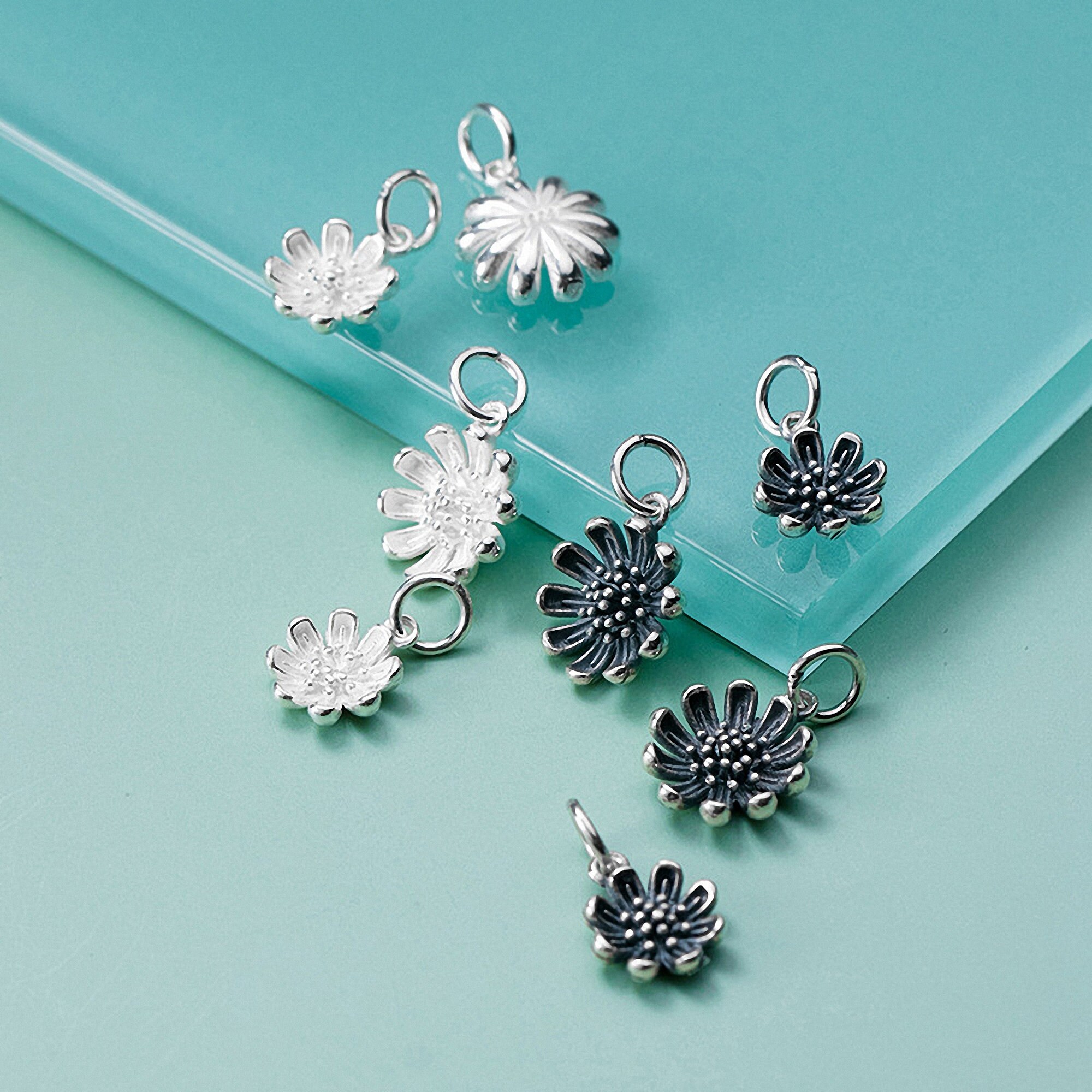 Sterling Silver Daisy Charm Flower Charm Daisy Pendant Earring Etsy