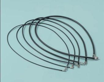 Wax Leather Rope Black Cord Necklace 16&quot; 18&quot; 20&quot; 22&quot; Necklace With Sterling Silver Clasp 1mm 1.5mm 2mm 2.5mm 3mm Cord, Wax Cord