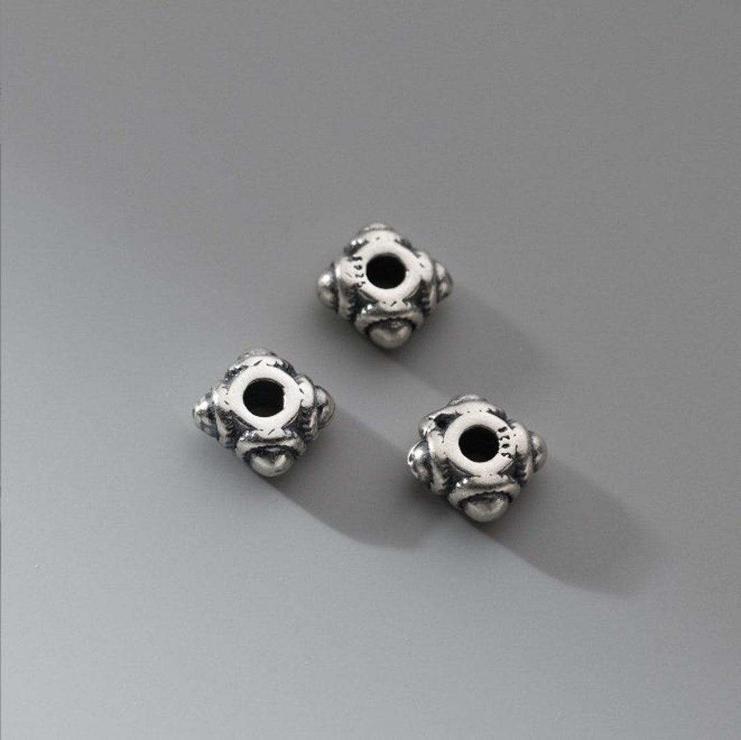 2 Perles Tube Martelé En Argent 925 - 11 Mm, Trou 4,5 Mm, Entretoises Cylindriques, Neuves