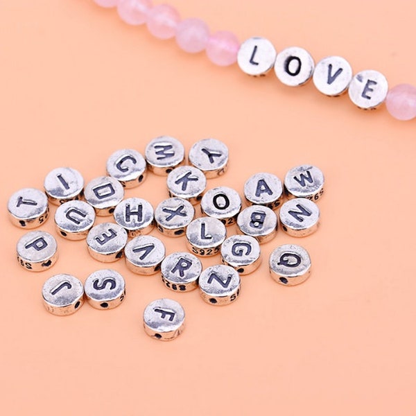 Sterling Silver Letter Bead Antique Letter Bead Antique Silver Character Bead A-Z 26 Letters Bead Name Bracelet