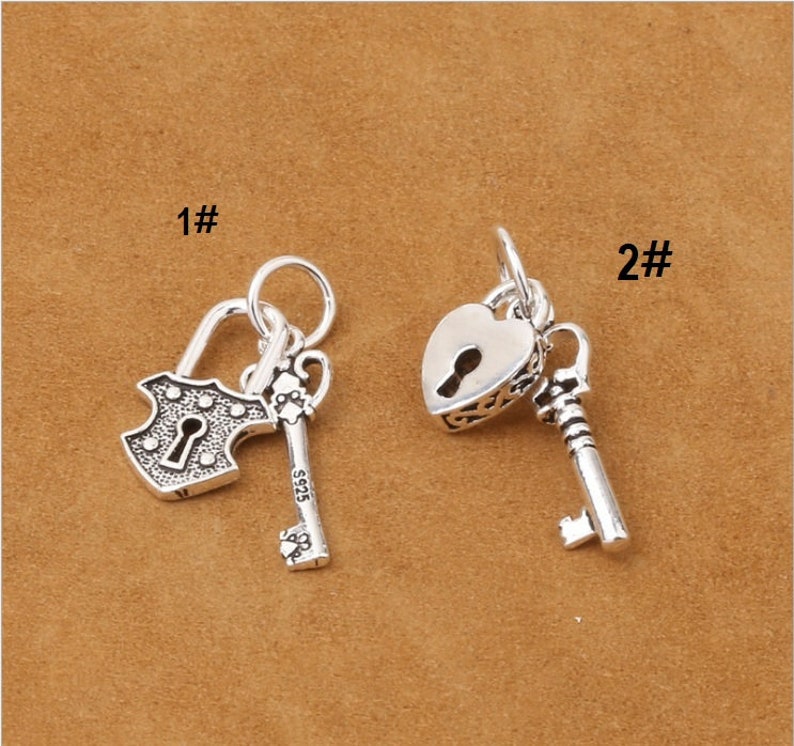 925 Sterling Silver Love Heart Lock and Key Charms Antique Etsy