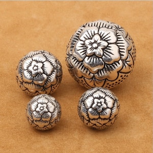 925 Sterling Silver Bead Flower Bead Silver Ball Bead Mala Beads