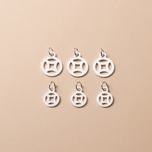 2pcs Sterling Silver Coin Charm Chinese Coin Round Charm Coin Pendant Money Tag Tiny Pendant, Bracelet Charm