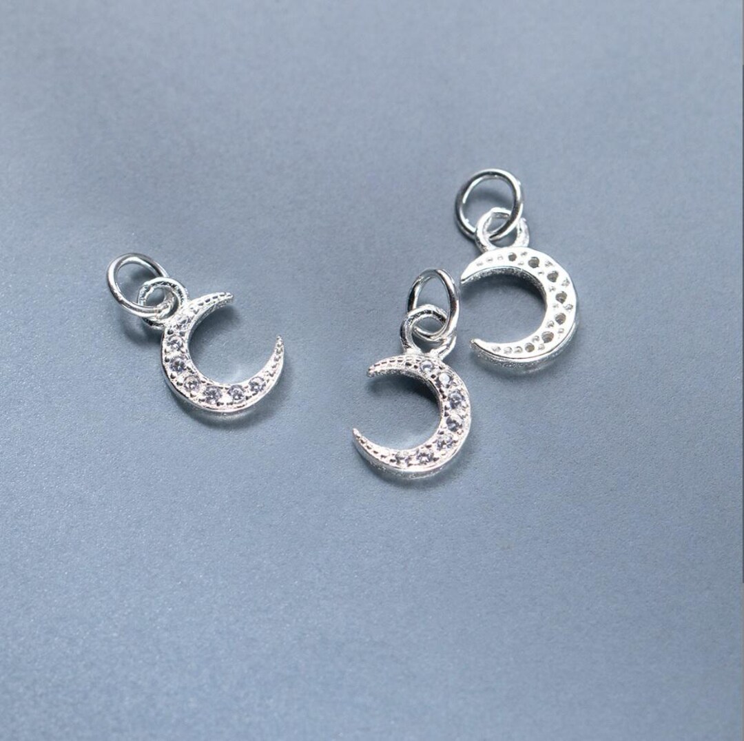 Sterling Silver Moon Charm 9mm 925 Silver Zircon Moon Pendant - Etsy