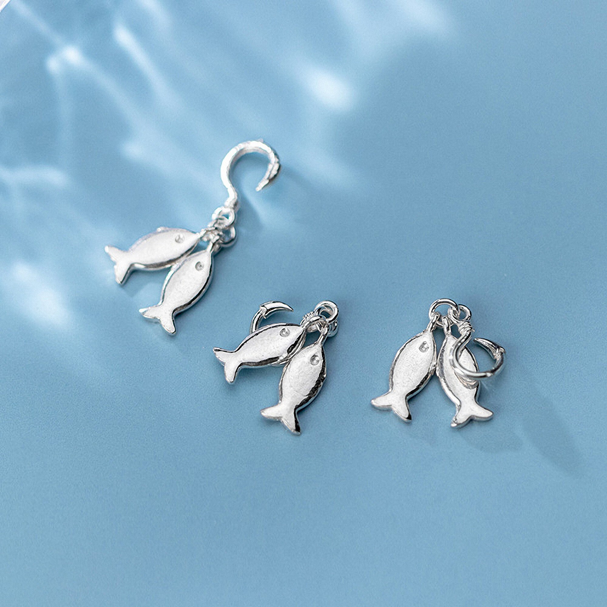 Sterling Silver Charm Bright SIlver Fish Charm Pendant Two Etsy