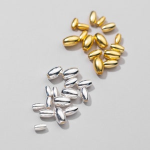 Sterling Silver Oval Beads 925 Sillver Oval Loose Bead Silver Rice Bead Gold Oval Spacer Bead