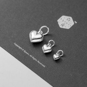 925 Sterling Silver Heart Charm Silver Puffy Heart Pendant Love Heart Charm 6mm/9mm/13mm