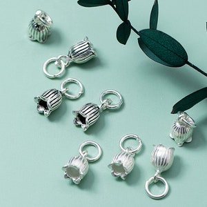 Ciondolo a forma di tulipano in argento sterling, piccolo ciondolo a forma di fiore, piccolo ciondolo a forma di tulipano, ciondolo per orecchino