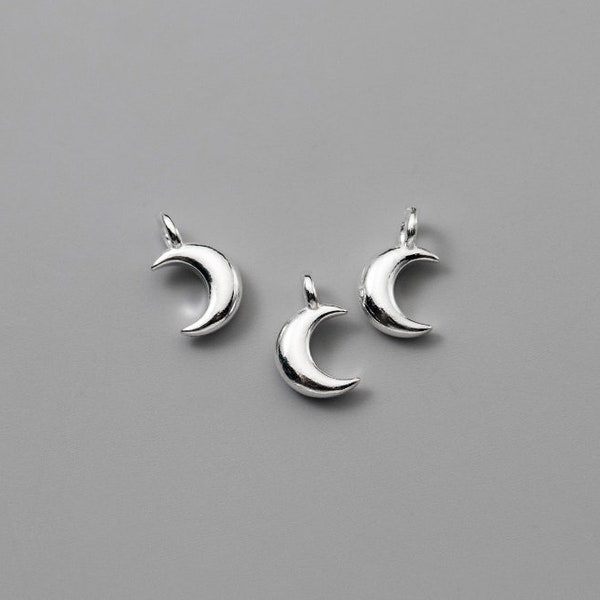 2pcs 925 Sterling Silver Moon Charm 10mm Crescent Moon Charm Tiny Moon Pendant Silver Charm