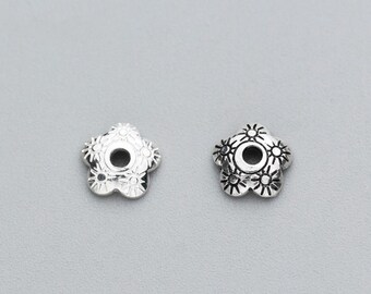 10pcs 925 sterling silver 5mm flower bead caps, sterling silver findings, antique silver bead caps, mala bead caps, lotus bead caps