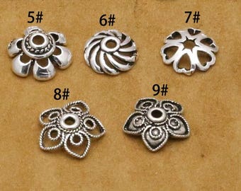 2pcs 925 Sterling Silver Bead Caps / Findings, Antique Silver  Flower Bead Cap