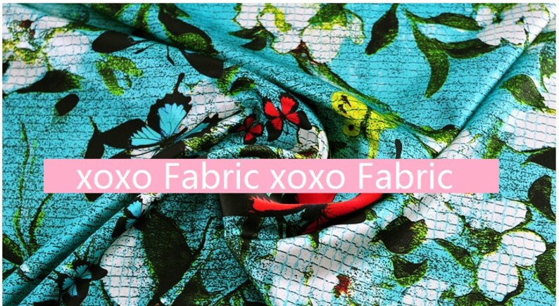 butterfly in sky blue fashion design silk fabric supplies Stretch Silk Satin Fabric
