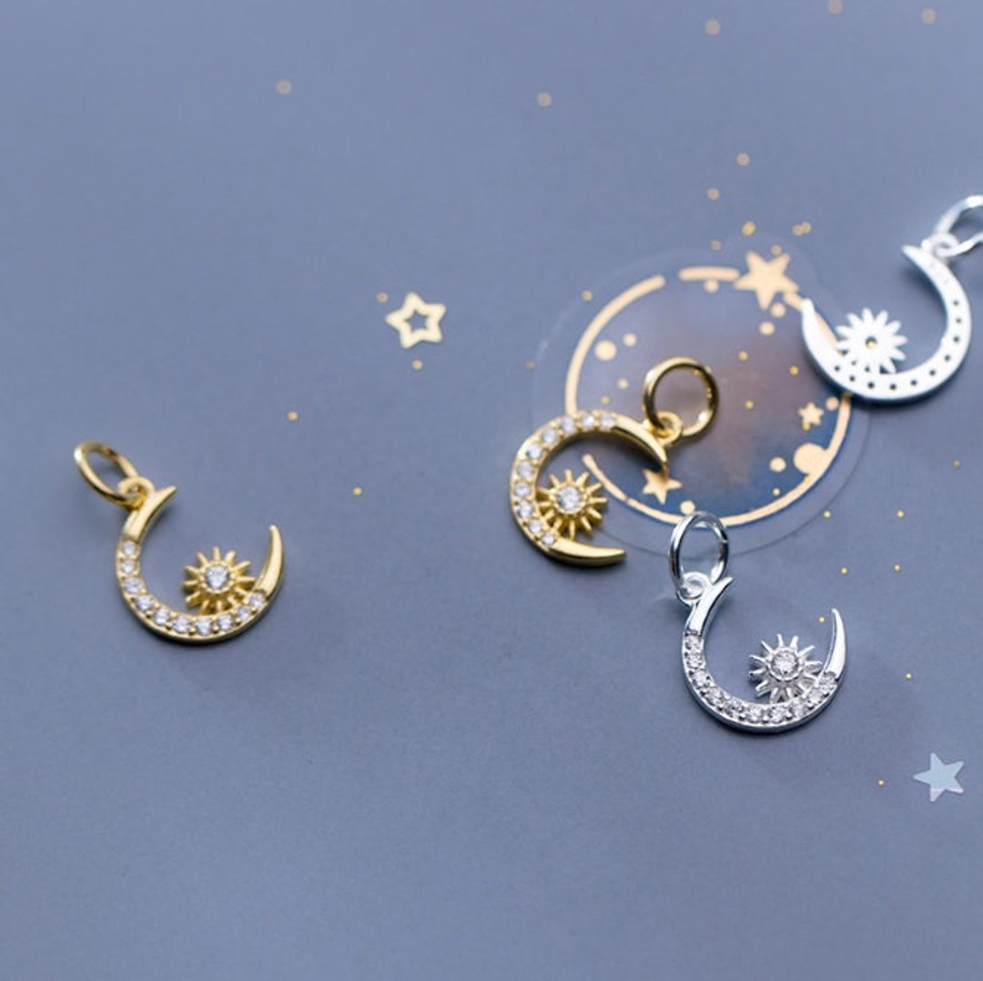 Sterling Silver Moon Charm 925 Silver Sun Charm Zircon Moon Pendant - Etsy