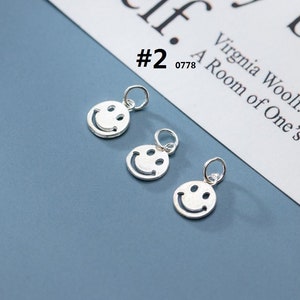 Sterling Silver Smile Charm Smile Face Charm Tiny Smile Face Pendant Silver Happy Charm Lucky Charm