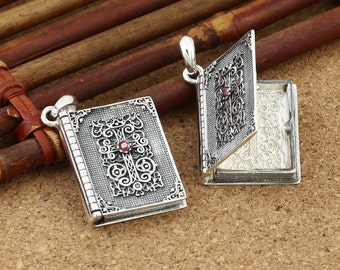 925 Sterling Silver Bible Pendant Silver Book Pendant Silver Cross Locket Book Pendants