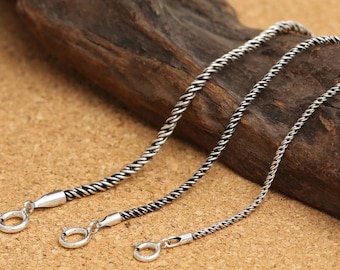 925 Sterling Silver Chain Twist Necklace Chain 1~2mm Sterling Silver Rope Chain
