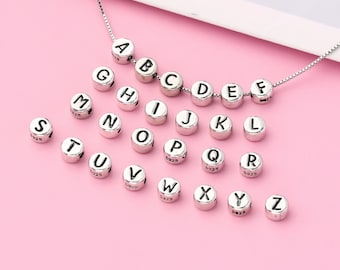 Sterling Silver Letter Bead 5mm Antique Letter Bead Antique Silver Character Bead A-Z 26 Letters Bead Name Bracelet