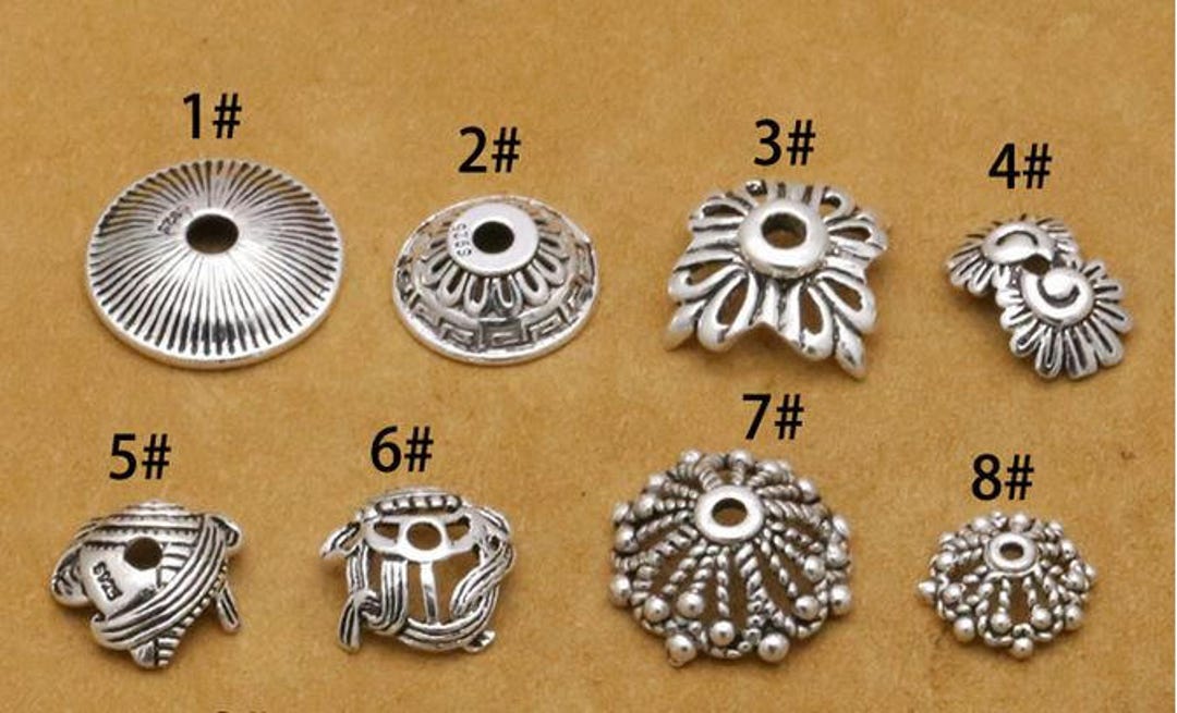 925 Sterling Silver Bead Caps Hollowed Out Antique Silver Flower Bead ...