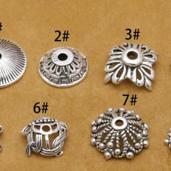 925 Sterling Silver Bead Caps hollowed out Antique Silver  Flower Bead Cap