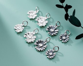 Sterling Silver Flower Charm Daisy Charm for Jewelry Making