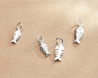 Sterling Silver Fish Charm Fish Earring Charm Silver Fish Pendant Mini Fish Bone Charm