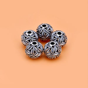 12mm 925 Sterling Silver Ball Bead Silver Leaf Bead  Ethnic Bead Spacer Sphere Bead Antique Silver Bead