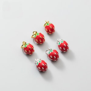 Sterling Silver Strawberry Charm 6mm Enamel Strawberry Charm Fruit Charm Silver Earring Charm Jewelry Making