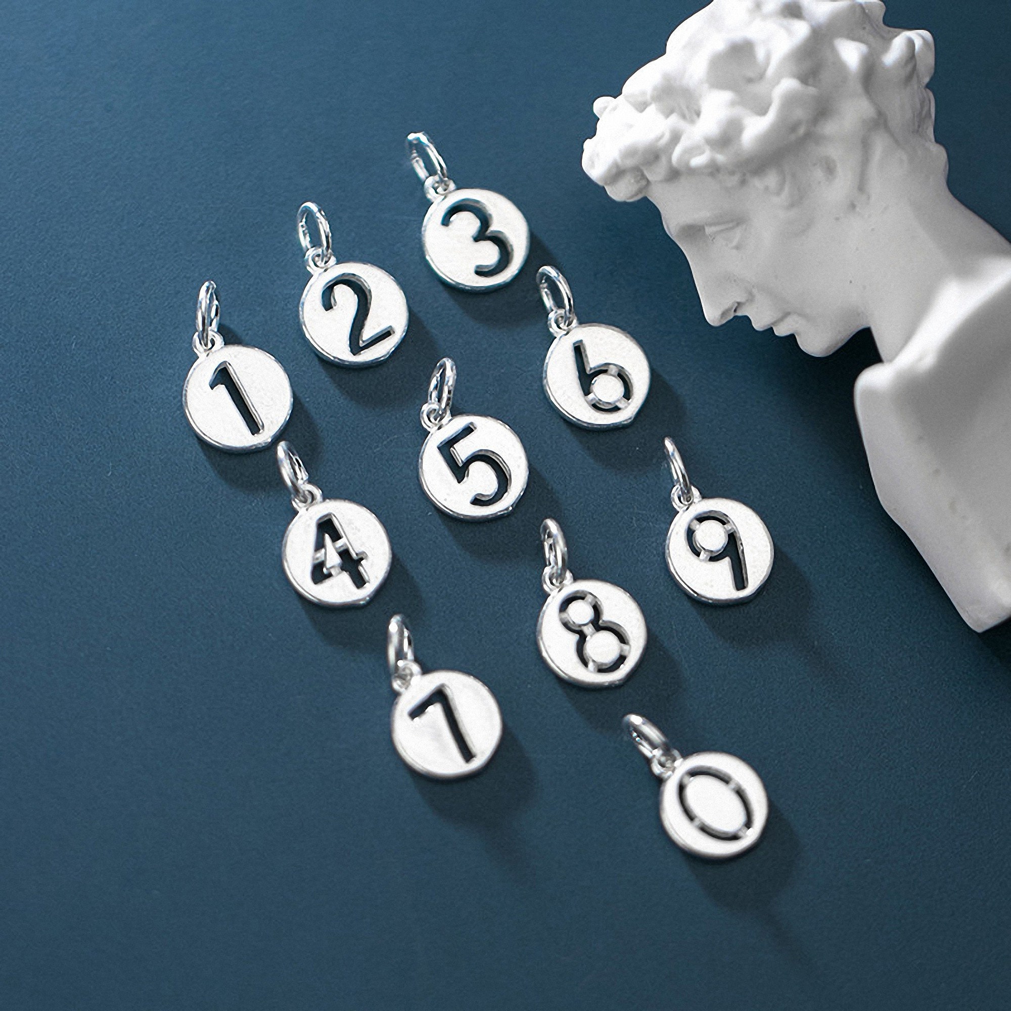 Sterling Silver Number Charm Round Tag Charm Silver Charms Etsy