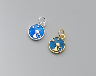 Sterling Silver Cat Charm 8mm 925 Silver Kitty Pendant Enamel Charms