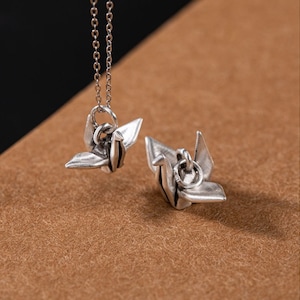 Sterling Silver Paper Cranes Pendant Silver Crane Charm Mini Crane Silver Pendant
