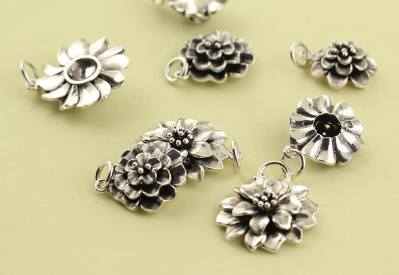 925 Sterling Silver Flower Charms Antique Silver Flower. Etsy