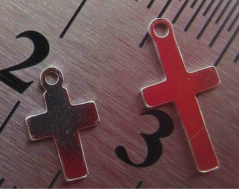 10-50pcs Sterling Silver Cross Charms Bright Silver Cross Sterling Silver Cross Tag Tiny Cross Sign,Bulk Charm Wholesale