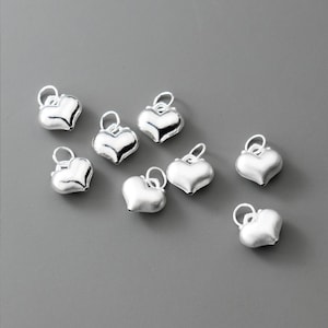 Sterling Silver Heart Charm 10mm Silver Puffy Heart Charm Love Heart Pendant Tiny Heart Finding