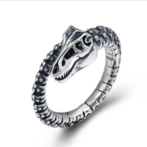 925 Sterling Silver Dinosaur Ring Bone Ring Open Ring Mens Antique Ring Adjustable Ring