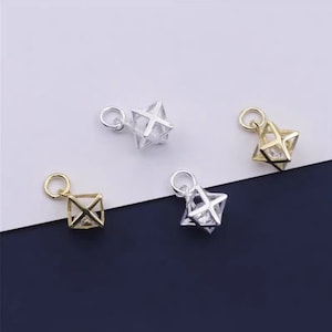 Sterling Silver Star Charm 10mm Rhombic Charm Czech Crystal Charm Zircon Star Charm