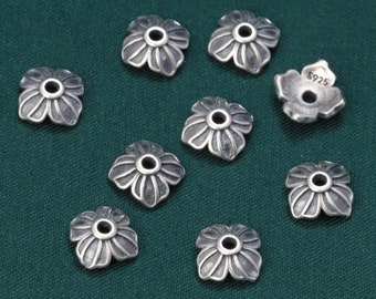 2pcs Sterling Silver Bead Cap 7mm Silver Pearl Cap Flower Cap Leaf Bead Cap Silver End Cap