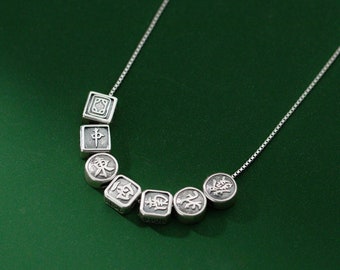 Sterling Silber Mahjong Bead 7stk Mahjong Spacer Mahjong Charm Set