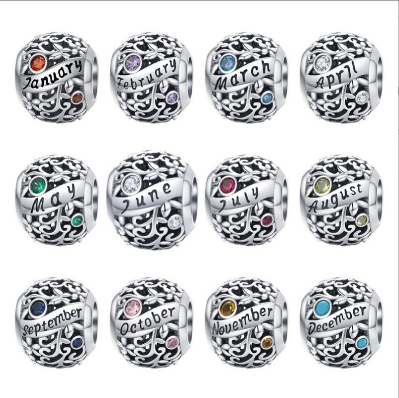 925 Sterling Silver Bead Charm Birthstone Bead Birthstone Charm 1cm Bead image 1