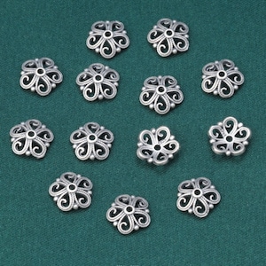 8mm 925 Sterling Silver Bead Cap Flower Cap Pearl Cap Silver Findings Antique Silver Bead Caps