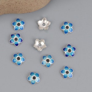 2pcs Sterling Silver Bead Cap Enamel Bead Cap 7mm Cloisonne Flower Cap Pearl Cap