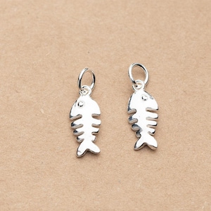 Sterling Silver Fish Charm 13mm Silver Fish Pendant Mini Fish Bone Charm